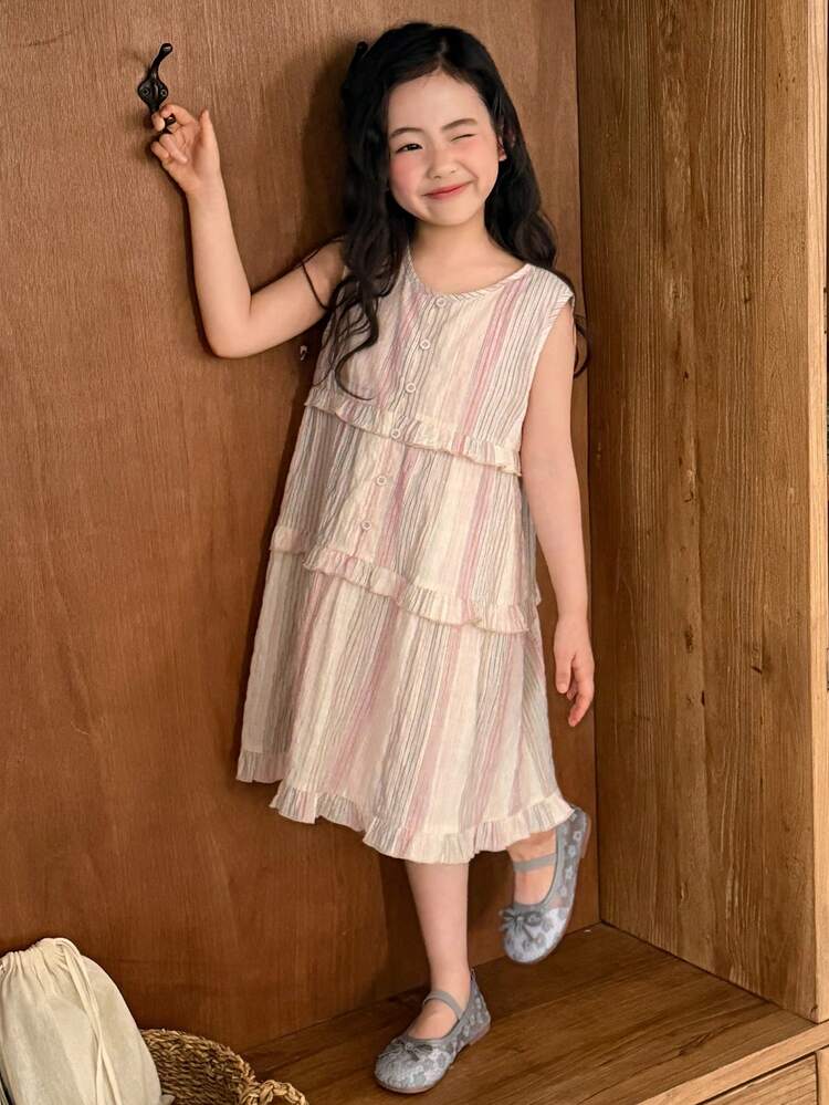 Young Girl Summer Casual Striped Sleeveless Dress