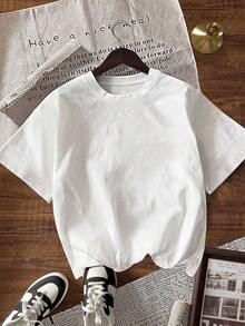 INAWLY 女士圆领鲨鱼字母印花休闲百搭日常短袖T恤 - 白色 - 查看 2