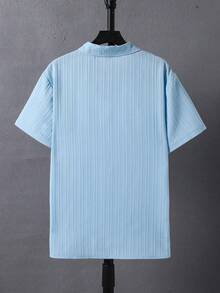 SHEIN Teen Boy Solid Color Single-Breasted Casual Versatile Daily Wear Short Sleeve Shirt - Baby Blue - View 2
