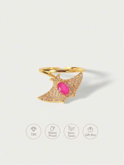 Glisma 18k Gold Plated Colored Diamond Red Diamond Bat Ring