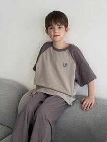 DAZY Tween Boy Letter Print Contrast Raglan Sleeve Top And Pants Loungewear Set - Grey - View 4