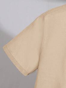 SHEIN Tween Boy Casual Loose Comfortable Contrast Color Button-Down Short Sleeve Shirt - Camel - View 3