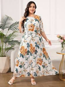 Reflora Elegantes plissiertes Chiffonkleid im Geometrie-Muster für Große Größen, Sommerkleid - Weiss - Übersicht 6