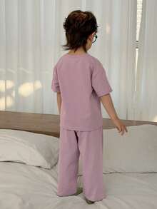 DAZY Ensemble de pyjama avec Top à col rond à manches courtes et pantalon avec imprimé de dessin animé pour jeunes garçons - Prune - Voir 8