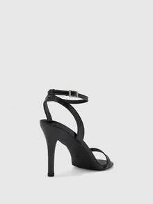 CUCCOO BIZCHIC 女士夏季新款圆头细跟高跟鞋黑色简约踝带凉鞋时尚优雅通勤派对宴会高跟凉鞋 - 黑色 - 查看 3