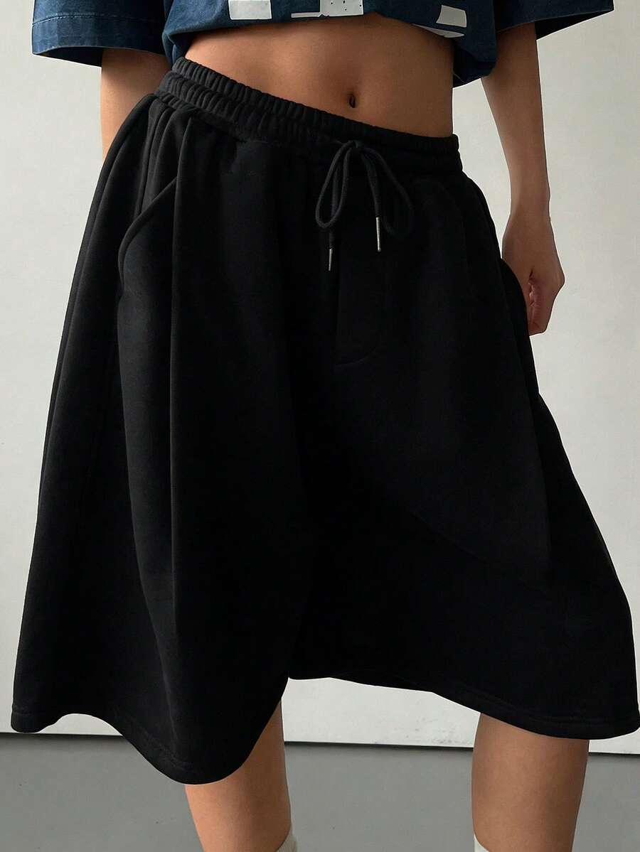 DAZY Women's Solid Color Loose Pleated Casual Sweatpants, Spring - Black - View 1
