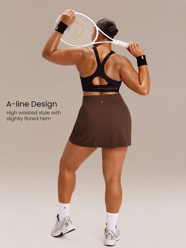 Plus-Size FeatherFit™-Air Ace The Day Buttery-Soft Sweat-Wicking Adjustable Elastic Waist Built-In Shorts Side Pockets Anti-Slip Grips A-Line Mini Skirt Light Support Low Impact Tennis Golf Pickleball Daily Active Wear