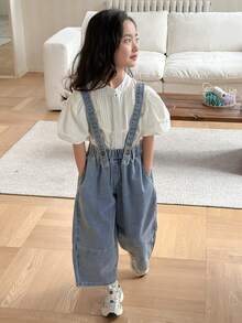 DAZY Young Girls' Fashionable Bib Pants, Summer New Korean Style - Light Wash - View 7
