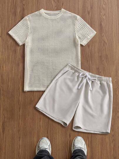 Manfinity Unisex 男士圆领短袖T恤和抽绳腰短裤休闲套装