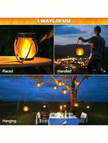 Waterproof Outdoor Hanging Solar Flame Lights - 2pcs Flame Lights With Dual Charging Modes Solar And USB For Garden Or Patio Decoration (Warm Light) - multicolor - View 5
