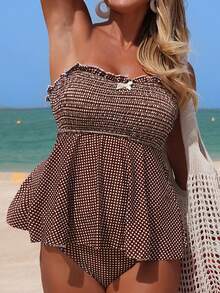 Swim Mod 2pcs Digital Print Top And Triangle Bikini Bottom Set, Fashionable And Elegant Camisole And Swimwear - Multicolor - View 1