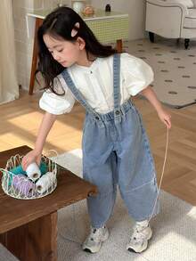 DAZY Young Girls' Fashionable Bib Pants, Summer New Korean Style - Light Wash - View 6