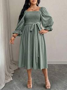 Elenzga Nuevo vestido elegante y versátil para vacaciones y uso casual en tallas grandes, adecuado para primavera, verano y otoño - Verde - Ver 1