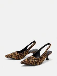 Giày cao gót họa tiết da báo nữ 2025 Xuân/Thu, Kiểu dáng mới, mũi nhọn, quai sau, gót mèo con nhỏ, khóa cài, Thanh lịch, Dự tiệc - màu nâu - Xem 8