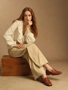 Rosivie British Style Square Toe Flat Bottom Casual Women's Shoes - Coffee Brown - View 3