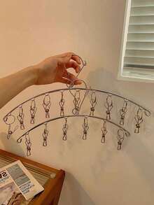 1pc Stainless Steel Windproof Multi-Clip Clothes Hanger For Underwear And Socks Drying,Spring,Minimalist,Summer Tops - Silver - View 7