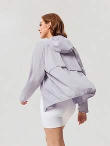 OutZeal Women Sun-Proof Jacket Summer Gym Workout UV Protection Front Zip Pocket Back Mesh Design Loose-Fit Hooded Top - Mauve Purple - View 8