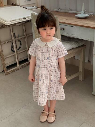 DAZY Infant/Toddler Girls' Korean Style Cute Spring/Summer Peter Pan Collar Short Sleeve Casual Dress