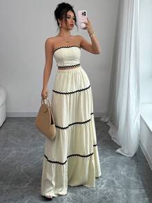 Rafferiza Petite 2件套女士优雅上衣和裙子套装 - 杏色 - 查看 4