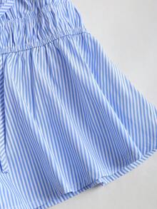 SHEIN Unity Blusa de mujer con escote en V bajo, cuello halter, recorte hueco y nudo delantero, para primavera/verano, top azul - Azul - Ver 4