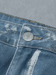 Manfinity Denimwave 男士休闲水洗斜插口袋直筒牛仔短裤，夏季 - 藍色 - 查看 5