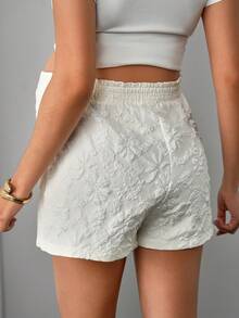 Momance 孕妇A字提花短裤，带褶皱腰带 - 米色 - 查看 2