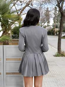 Yess Loren Blazer elegante de mujer con dobladillo fruncido de unicolor para otoño/invierno - Gris Oscuro - Ver 2