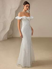 Poshira Elegant Embroidered Organza Mermaid Hem Design Wedding Dress, Suitable For Birthday Party, Graduation Ceremony - White - View 4