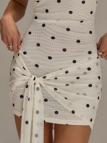 Athîral Women's Casual Vacation Sleeveless Off-Shoulder Polka Dot Mesh Mini Dress, Spring/Summer - Apricot - View 6