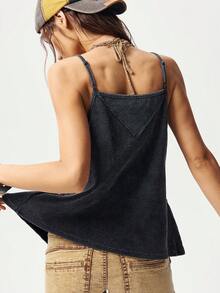 Bohemela 女士休闲纯色水洗针织吊带背心 - 黑色 - 查看 7
