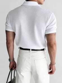 Voltform Men's Minimalist Printed Short Sleeve Sports Polo T-Shirt, Gym - Beige - View 2