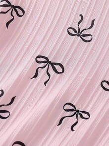女童睡衣，粉色底，蝴蝶印花，纹理编织面料，撞色滚边，休闲睡衣 - 粉色 - 查看 3