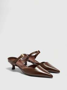 CUCCOO BIZCHIC Pointed Commuter Coffee Brown Kitten Heel Shoes Women Versatile Daily Work High Heel Slippers Spring Shoes - Coffee Brown - View 2
