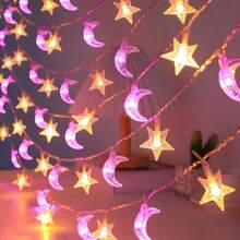 1PC Moon & Star Fairy String Lights, Fairy Tale Atmosphere Decorative Lights, Suitable For Wedding, Bedroom, Living Room, Party, Camping, Tent, Christmas Decoration - Multi-color light - View 1