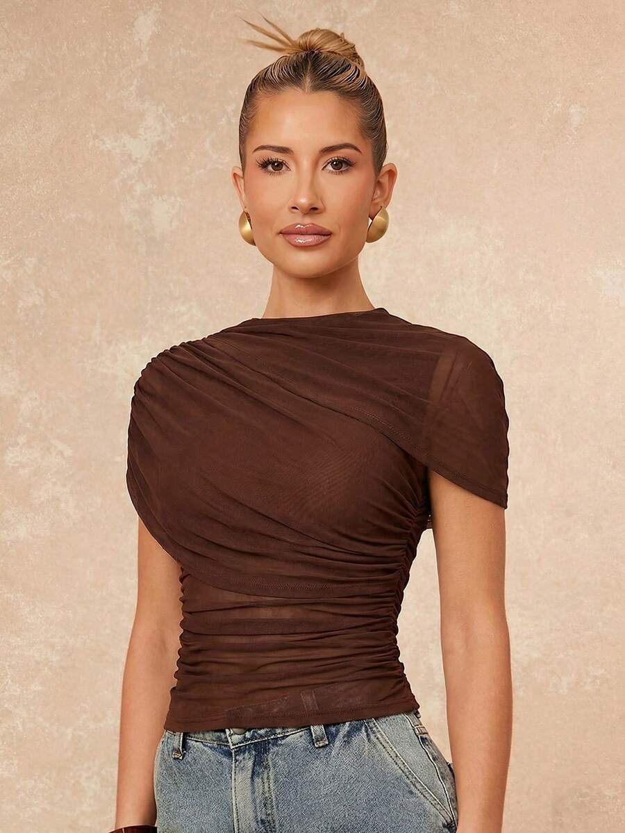 Lumalex 女士时尚度假半透明短袖上衣