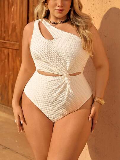 Swim Vcay Plus Size Women One-Piece Solid Color Spaghetti Strap Beach Vacation Bikini Swimsuit