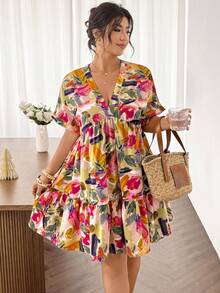 SHEIN Frenchy 大码休闲印花连衣裙 - 彩色 - 查看 2
