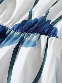 Franclia 女士休闲碎花连衣裙，夏季蓝色系腰长裙 - 藍色 - 查看 4