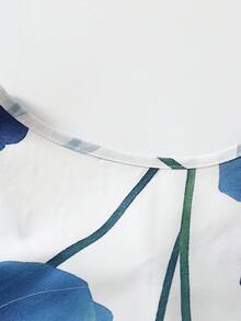 Franclia 女士休闲碎花连衣裙，夏季蓝色系腰长裙 - 藍色 - 查看 5