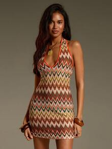 Athîral Women's Backless Halter Mini Dress For Beach Vacation - Multicolor - View 4