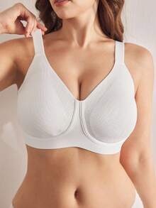 Ocili 1pc Plus Size Seamless Wireless Bra, Lift - White - View 5