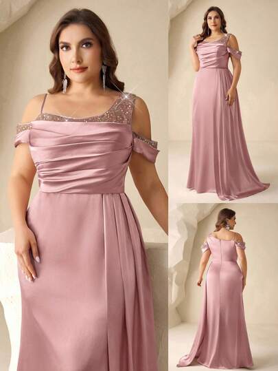 Coutiva Elegant Sequin Embellished Dress, High-End Formal Gown For Banquet Plus Formal Evening Gown Plus Bridesmaid Dress Plus Size Dusty Pink Dresses Formal Dress Plus Formal Dress Satin Formal Dress Maternity Formal Dress Long Formal Dress  Graduation Ceremony, School Opening, Music Festival, Birthday Party, Wedding, Afternoon Tea Gathering, Ball