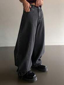 DAZY 女士宽松拼接牛仔喇叭牛仔裤，休闲街头风，春夏Y2K风格 - 灰色 - 查看 3