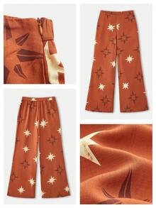 Maija Outfit Deas For Pants Star & Sun Print Women's Wide Leg Pants, Vacation Style Suitable For Beach, Island Travel, Versatile And Comfortable Work Outfits For Women Palazzo Pants Women Women Wide Leg Pants Boho Pants Flare Pants Western Pants Star Print Pants Wide-Leg Pants Festival Outfits For Women Women's Summer Pants Cute Pants For Woman Star Pants Wide Leg Pants Woman High Waist Pants For Women Casual - Multicolor - View 8
