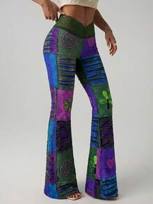 SHEIN ICON Women's Lace Patchwork Casual Versatile Daily Wear Flare Pants - Multicolor - View 5