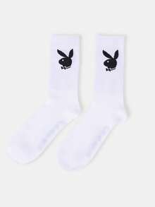 PLAYBOY X SUMWON Vớ nam cổ cao có logo, thoải mái khi mặc hàng ngày, dài đến giữa bắp chân, kiểu dáng cổ điển. - Đen và trắng - Xem 5