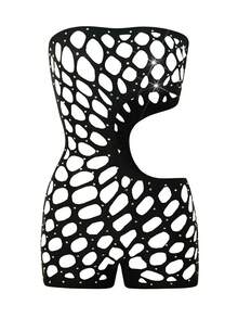 Swim SXY Women's Fashion Sexy Hollow Diamond Bandeau Romper - Black - View 4