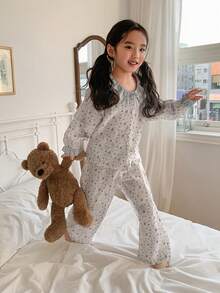 DAZY Girls Toddler Ditsy Floral Long Sleeve Top And Pants Pajama Set, Fall - Apricot - View 2