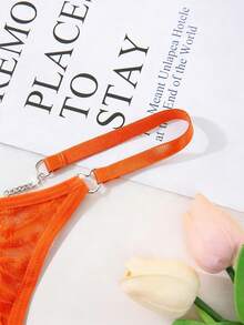 MidnightGlam Women's Solid Color Chain Splice Minimalist Sexy G-String, Rave, Lingerie For Women,Sexy,Valentine's Day,Wedding - Orange - View 7