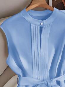 GlowEve CURVE Elegant Summer Vacation Shirts For Plus-Size Ladies - Blue - View 5